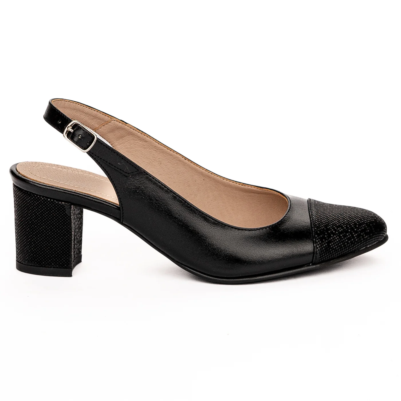 Sandale dama din piele naturala toc 6cm neagra 13249