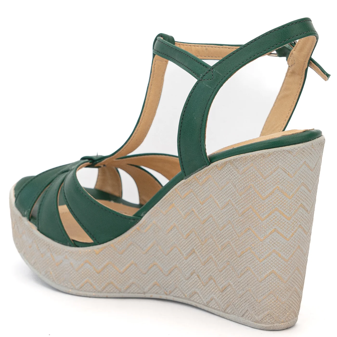 Sandale dama din piele naturala verde cu platforma 14045 - Image 2