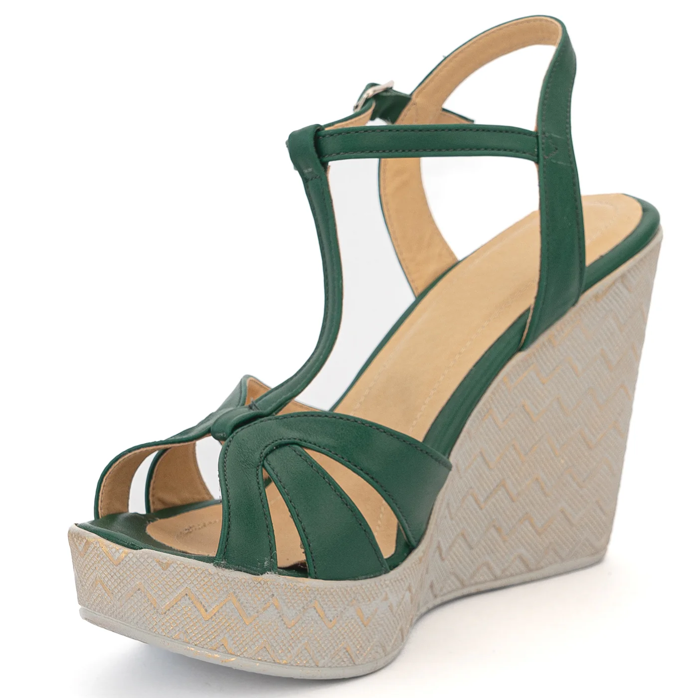 Sandale dama din piele naturala verde cu platforma 14045 - Image 3