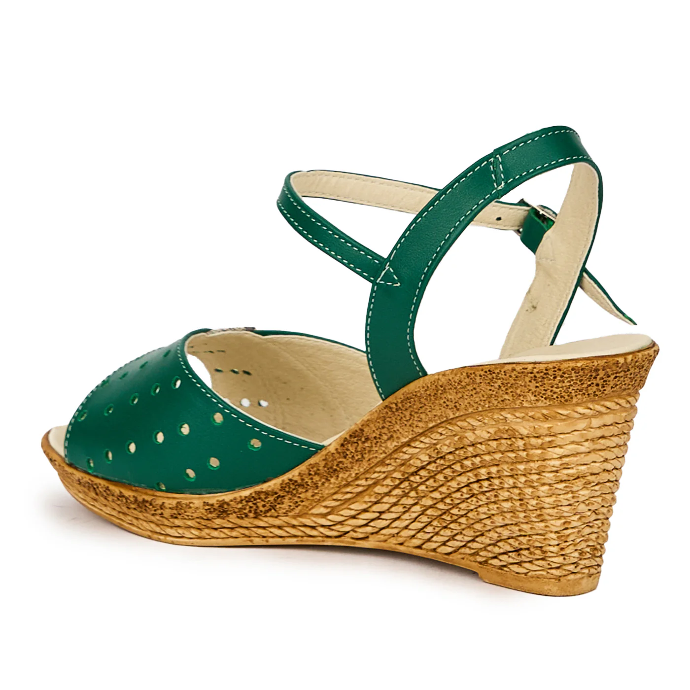 Sandale dama din piele naturala verde cu platforma 15877 - Image 2