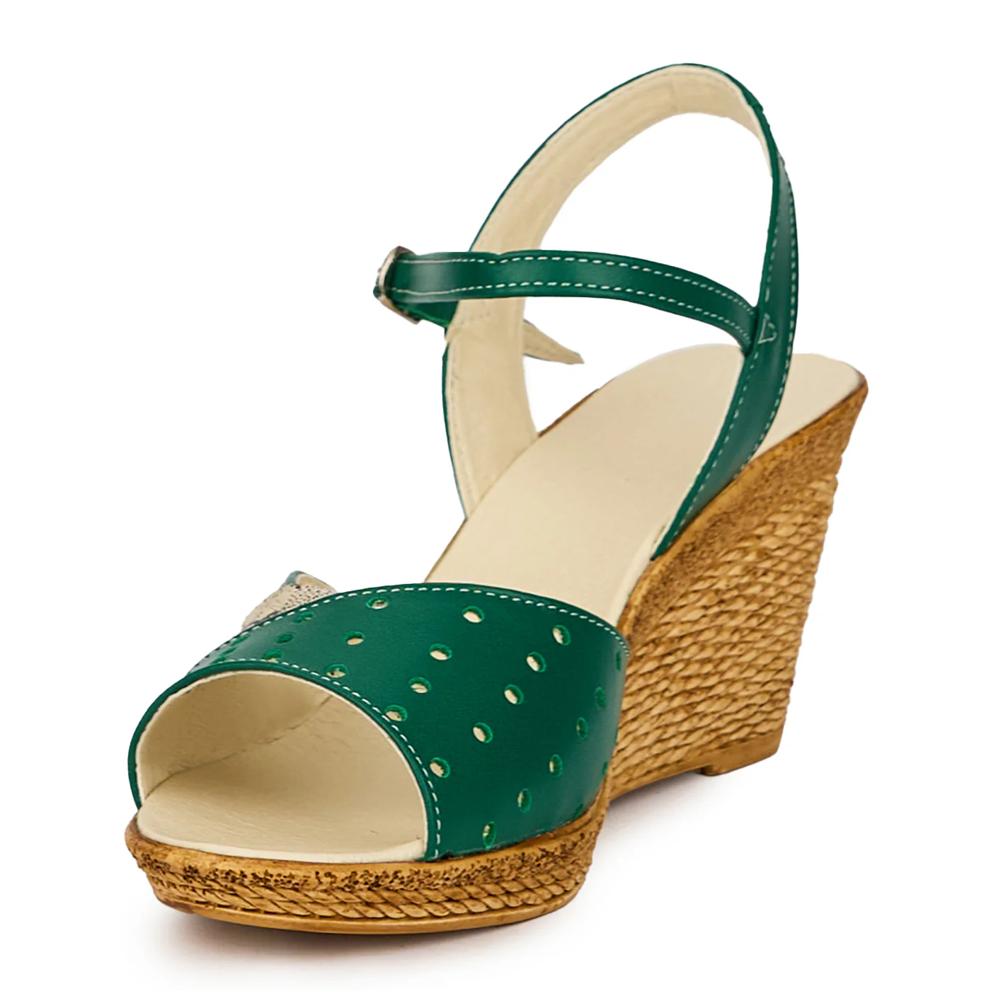 Sandale dama din piele naturala verde cu platforma 15877 - Image 3