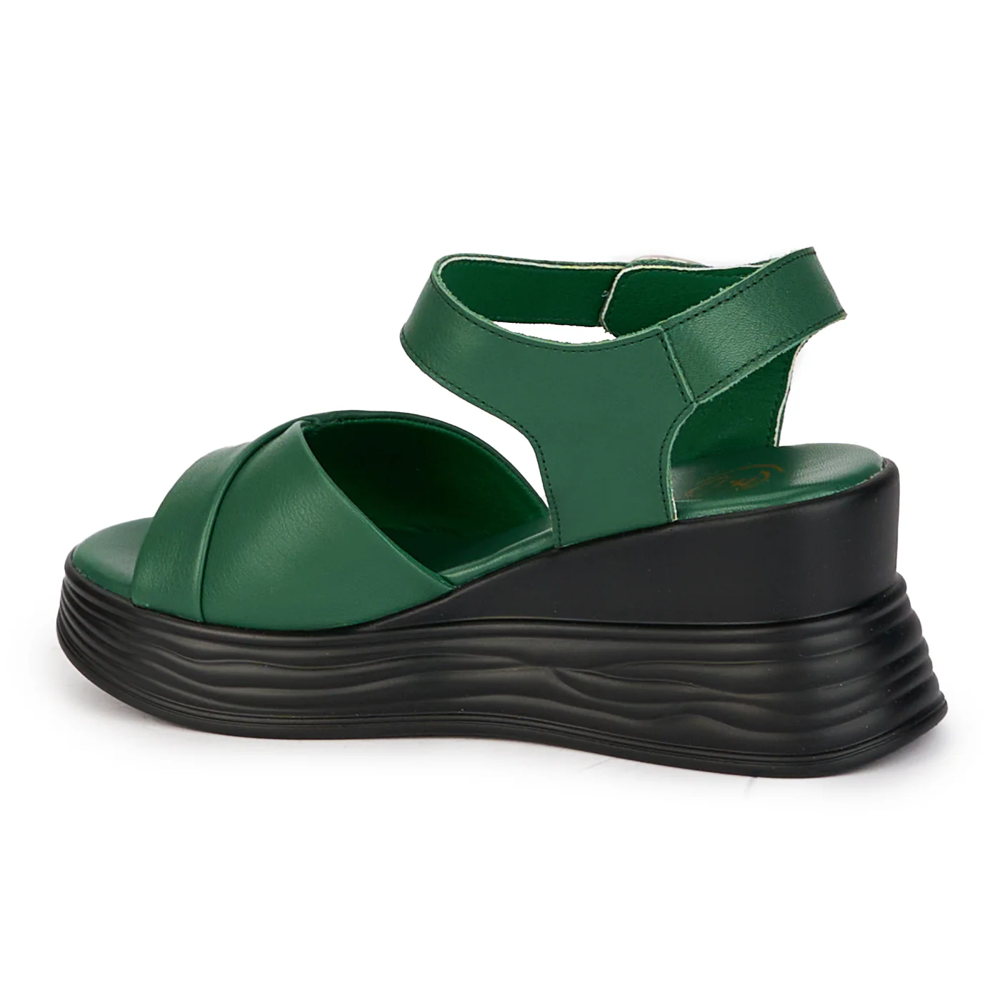 Sandale dama din piele naturala verde cu platforma 18201 - Image 2