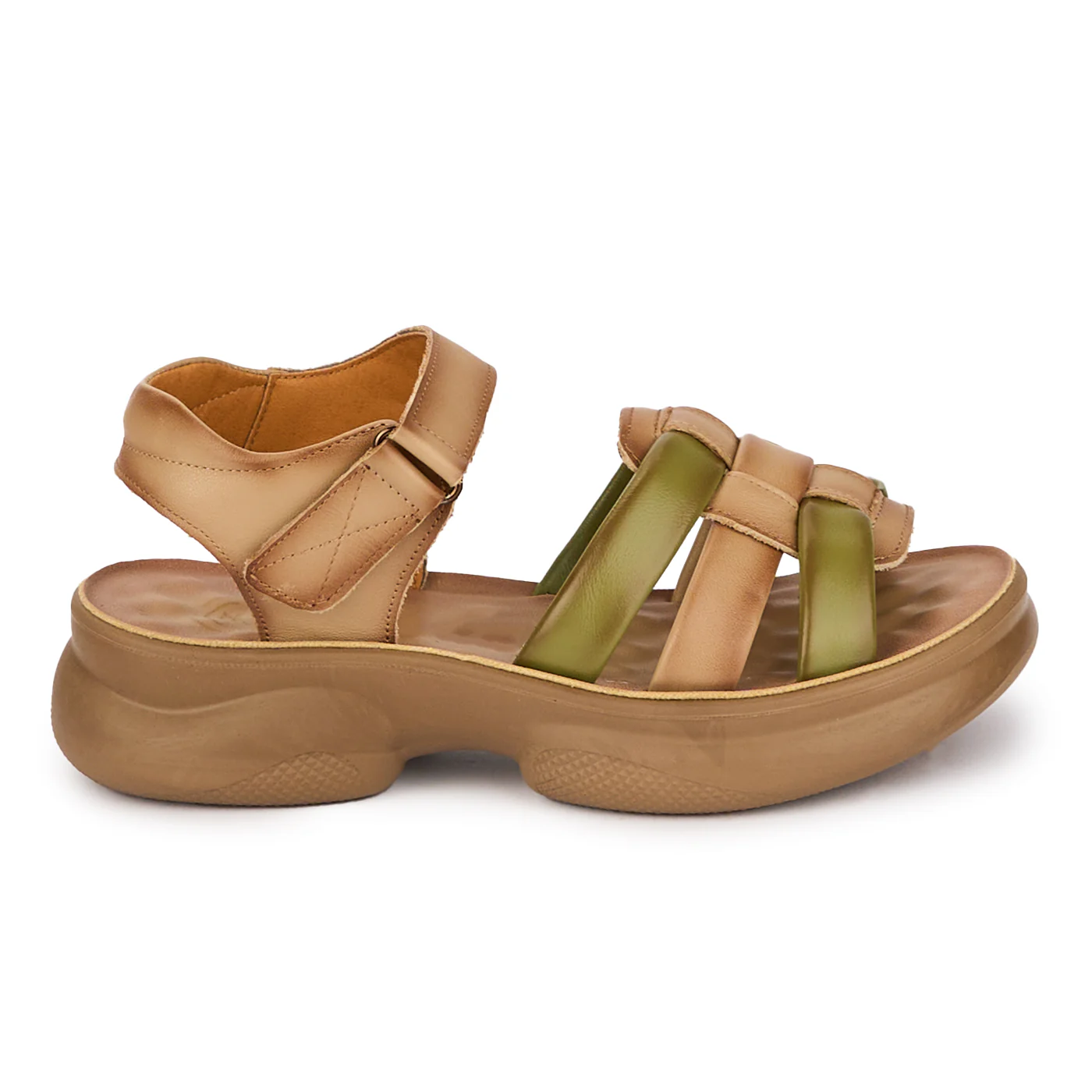 Sandale dama din piele naturala verde cu talpa inalta 18236