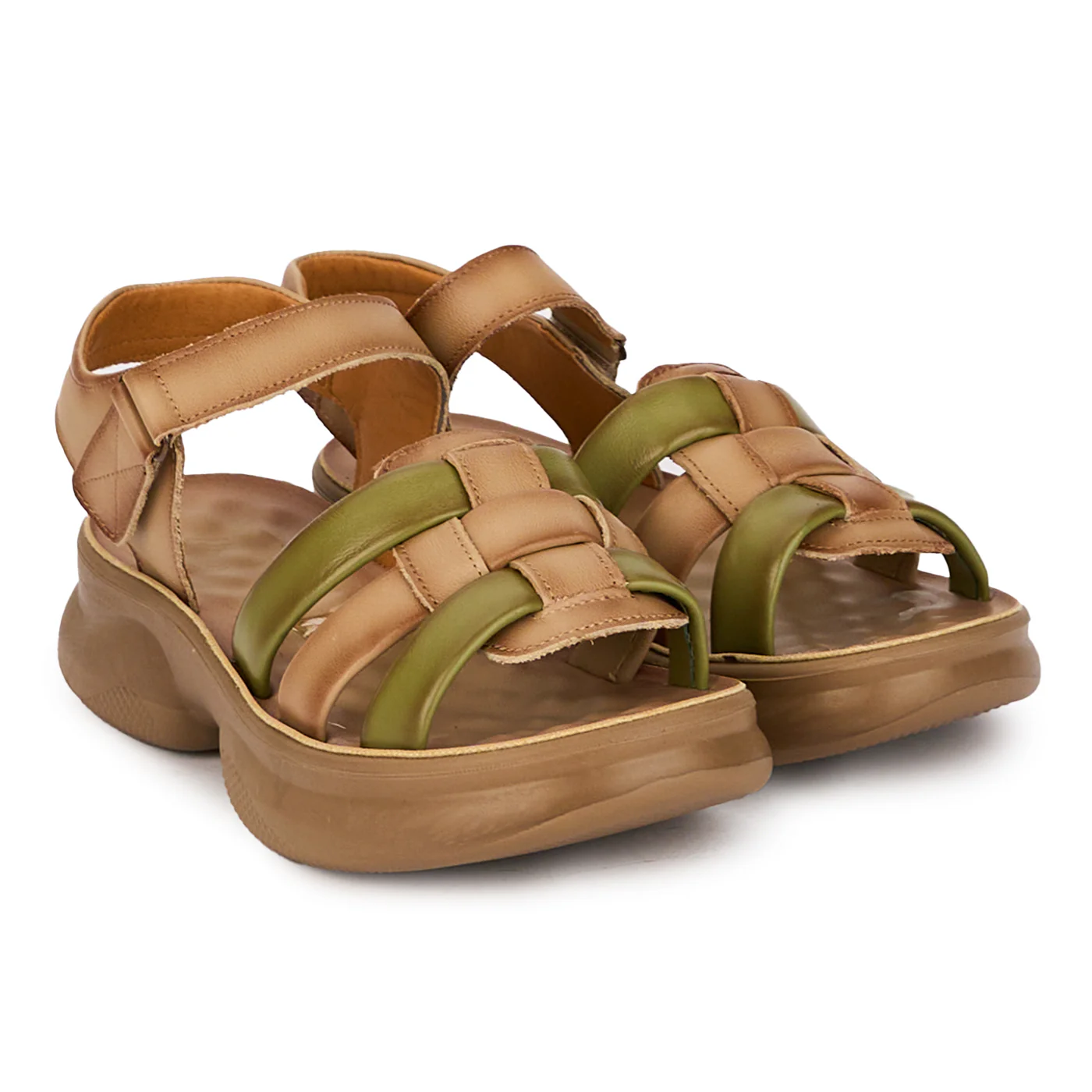 Sandale dama din piele naturala verde cu talpa inalta 18236 - Image 4