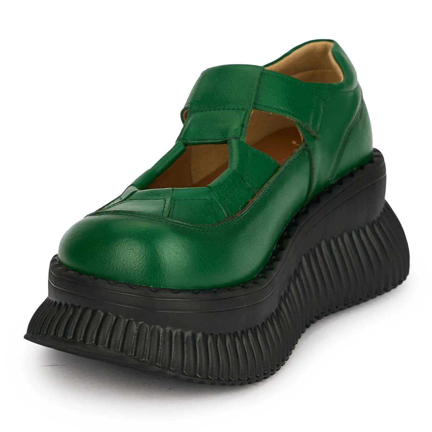 Sandale dama din piele naturala verde cu talpa inalta 6 cm 19558 - Image 3