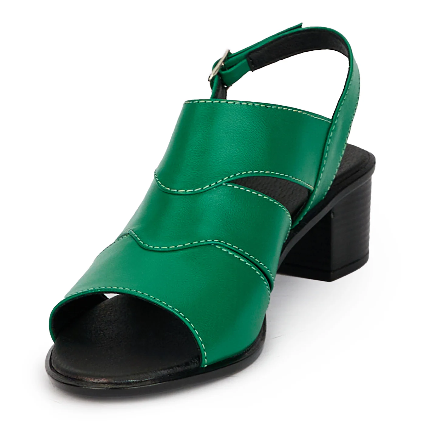 Sandale dama din piele naturala verde cu toc gros 4 cm 18285 - Image 3