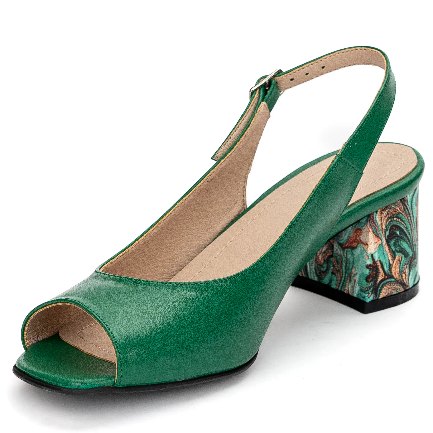 Sandale dama din piele naturala verde cu toc gros 5.5 cm 13681 - Image 3