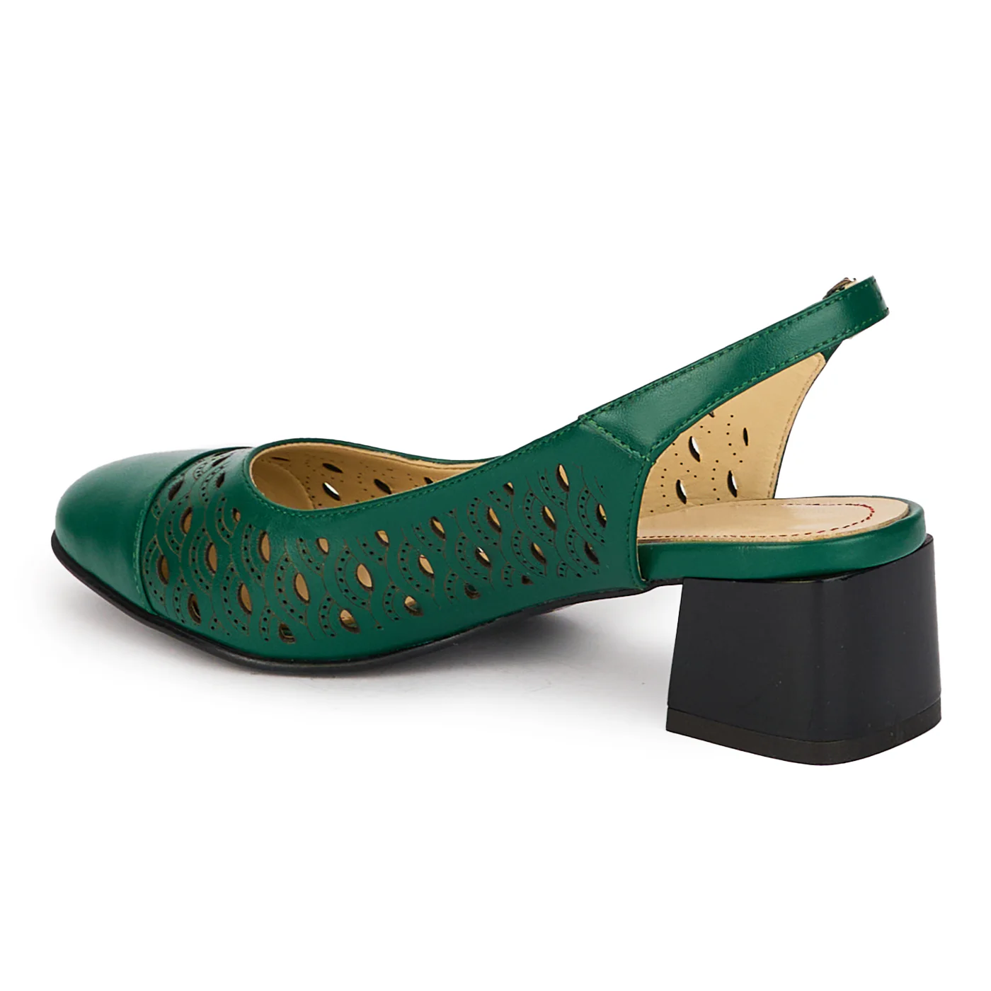 Sandale dama din piele naturala verde cu toc gros 5.5 cm 18077 - Image 2