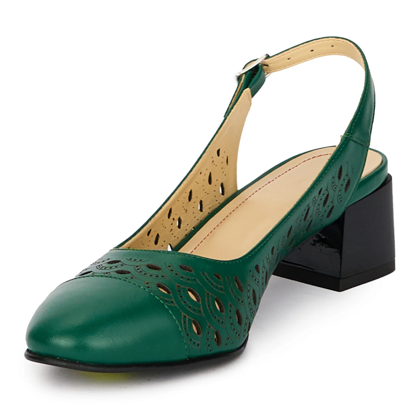 Sandale dama din piele naturala verde cu toc gros 5.5 cm 18077 - Image 3