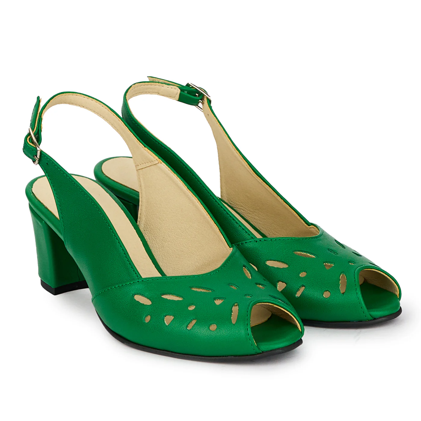 Sandale dama din piele naturala verde cu toc gros 5.5 cm 18172 - Image 4
