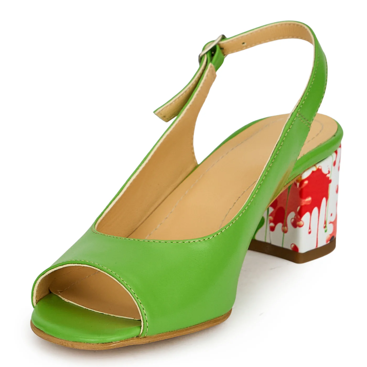 Sandale dama din piele naturala verde cu toc gros 5.5 cm 19826 - Image 3
