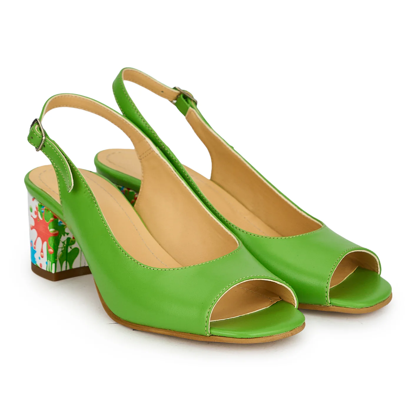 Sandale dama din piele naturala verde cu toc gros 5.5 cm 19826 - Image 4