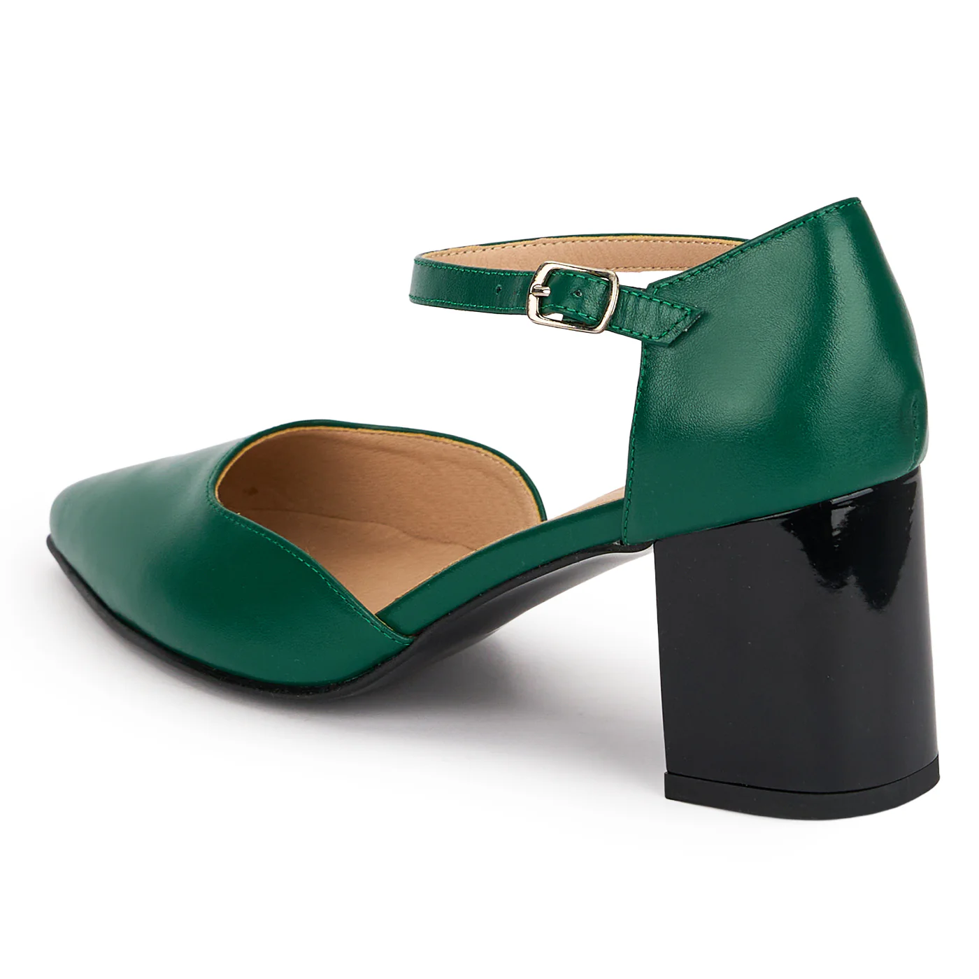 Sandale dama din piele naturala verde cu toc gros 6.5 cm 18846 - Image 2