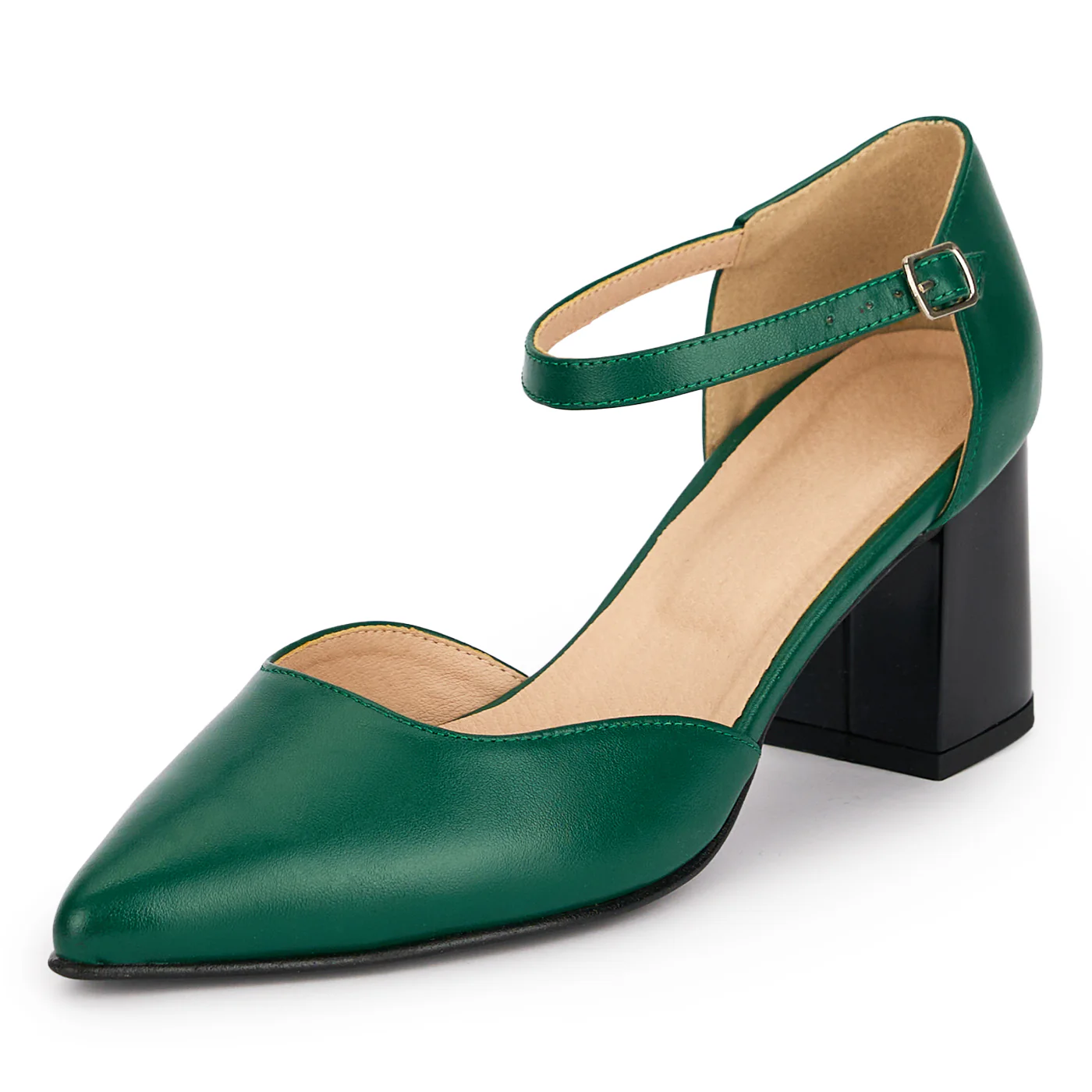 Sandale dama din piele naturala verde cu toc gros 6.5 cm 18846 - Image 3