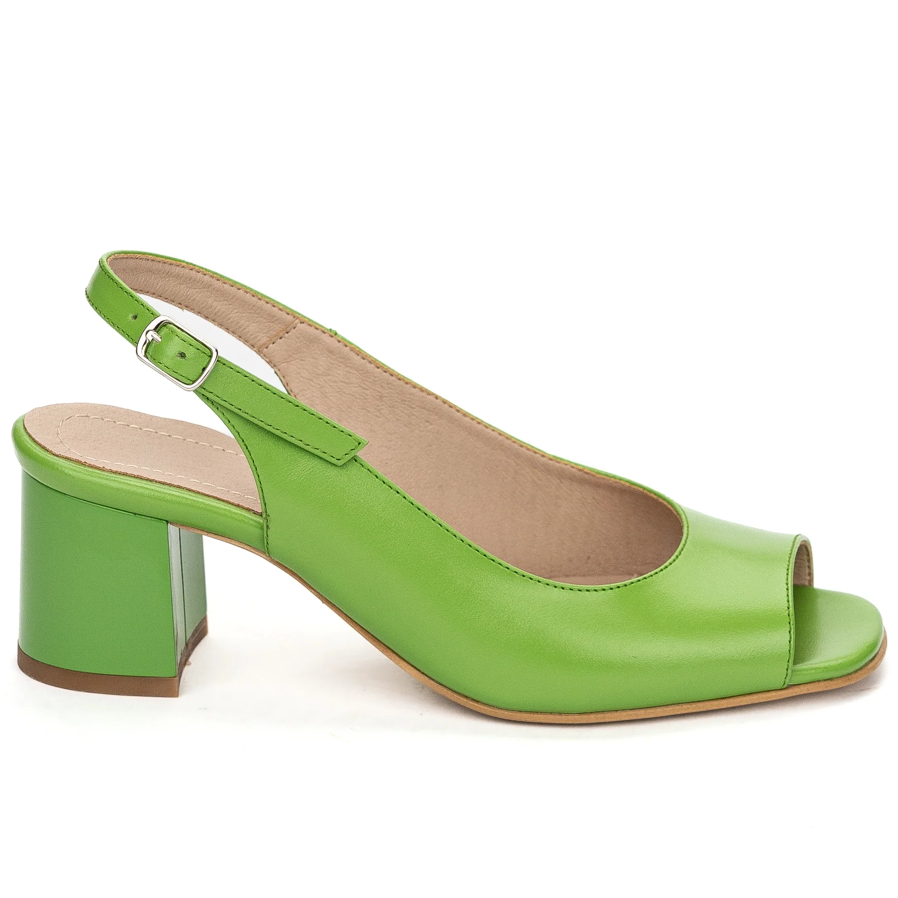 Sandale dama din piele naturala verde cu toc gros 6 cm 13683