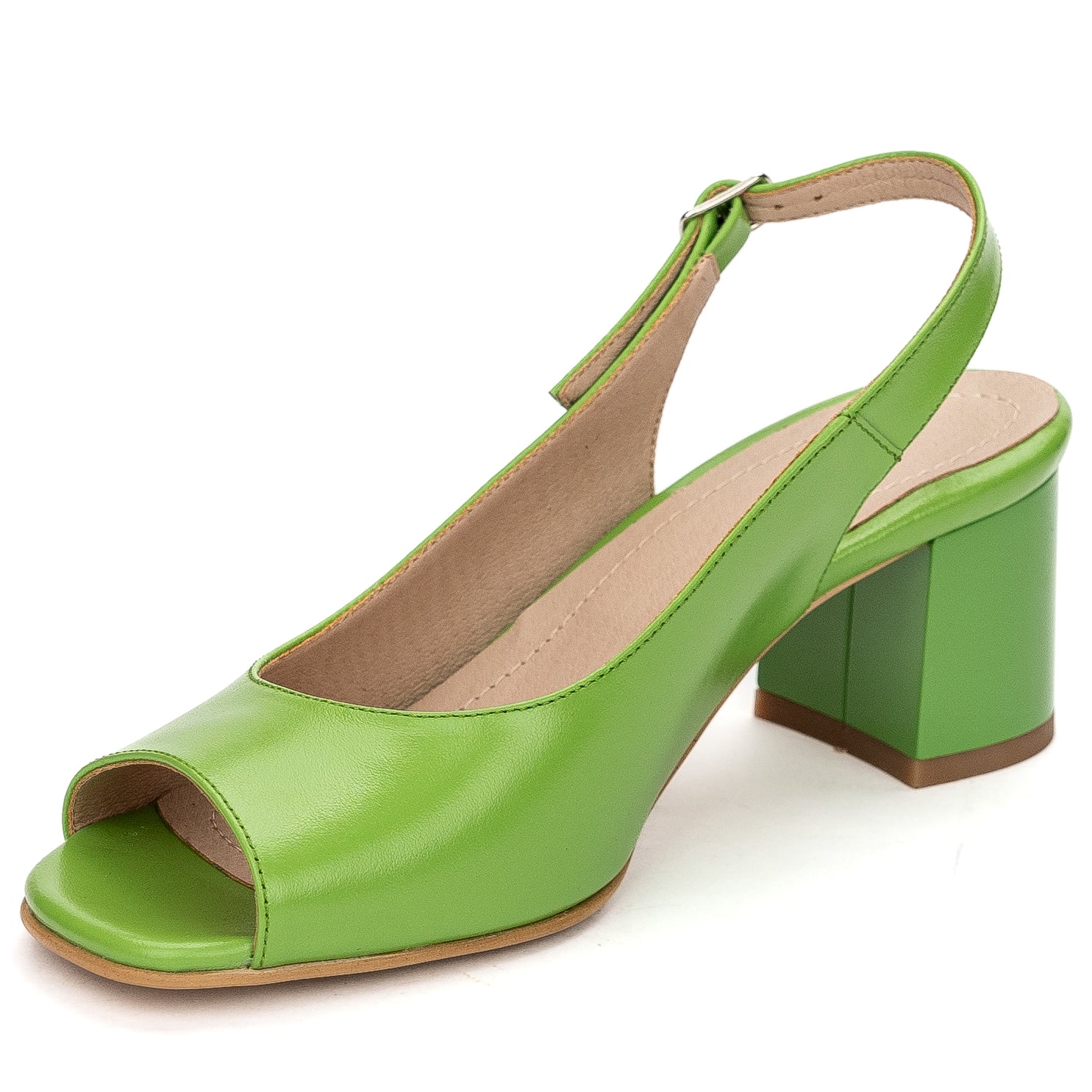 Sandale dama din piele naturala verde cu toc gros 6 cm 13683 - Image 3