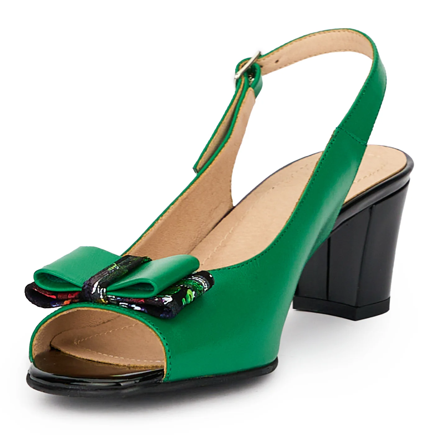 Sandale dama din piele naturala verde cu toc gros 6  cm 15455 - Image 3