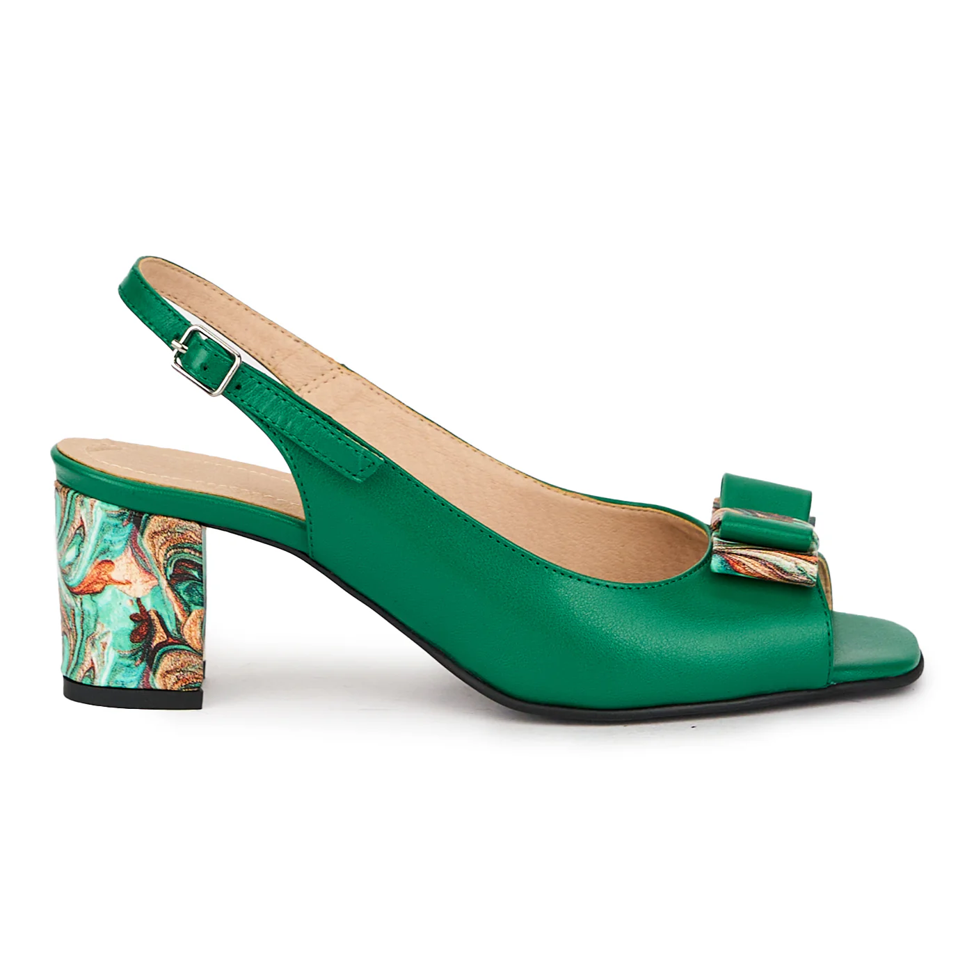 Sandale dama din piele naturala verde cu toc gros 6 cm 16029