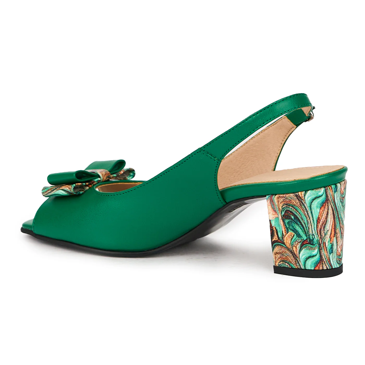 Sandale dama din piele naturala verde cu toc gros 6 cm 16029 - Image 2