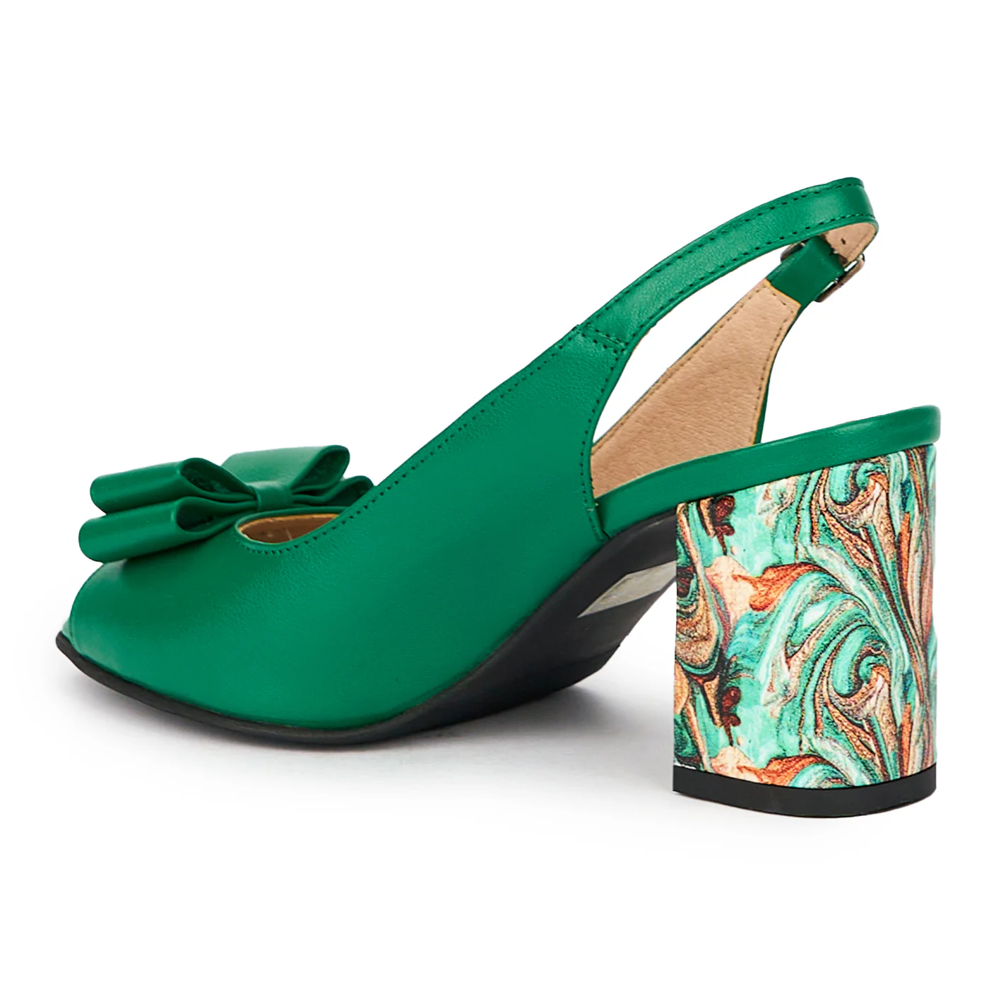 Sandale dama din piele naturala verde cu toc gros 7.5 cm 15509 - Image 2