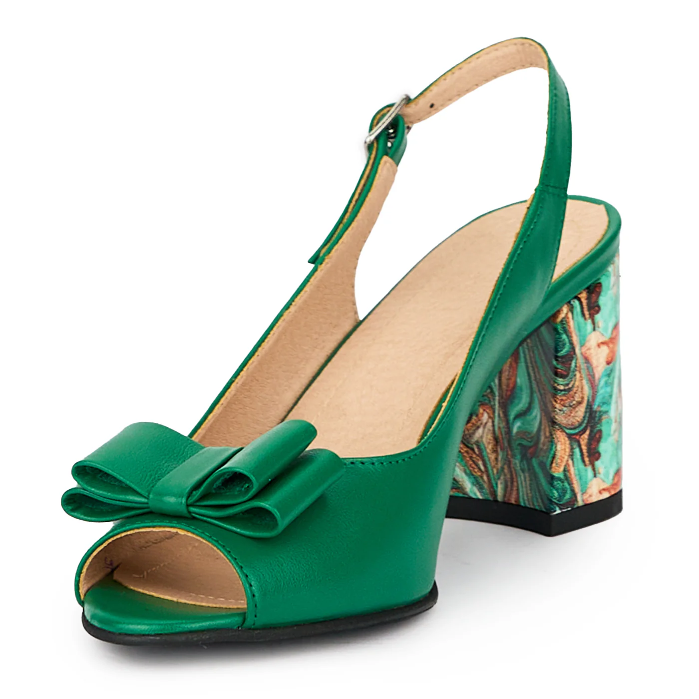 Sandale dama din piele naturala verde cu toc gros 7.5 cm 15509 - Image 3