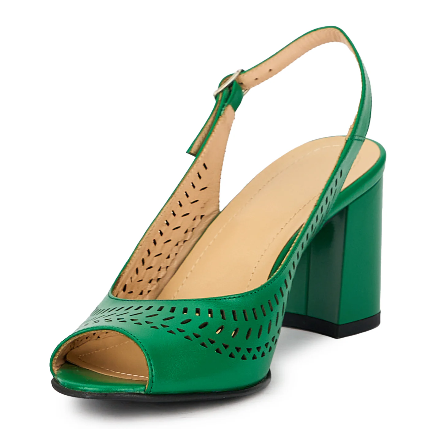 Sandale dama din piele naturala verde cu toc gros 7.5 cm 15863 - Image 3