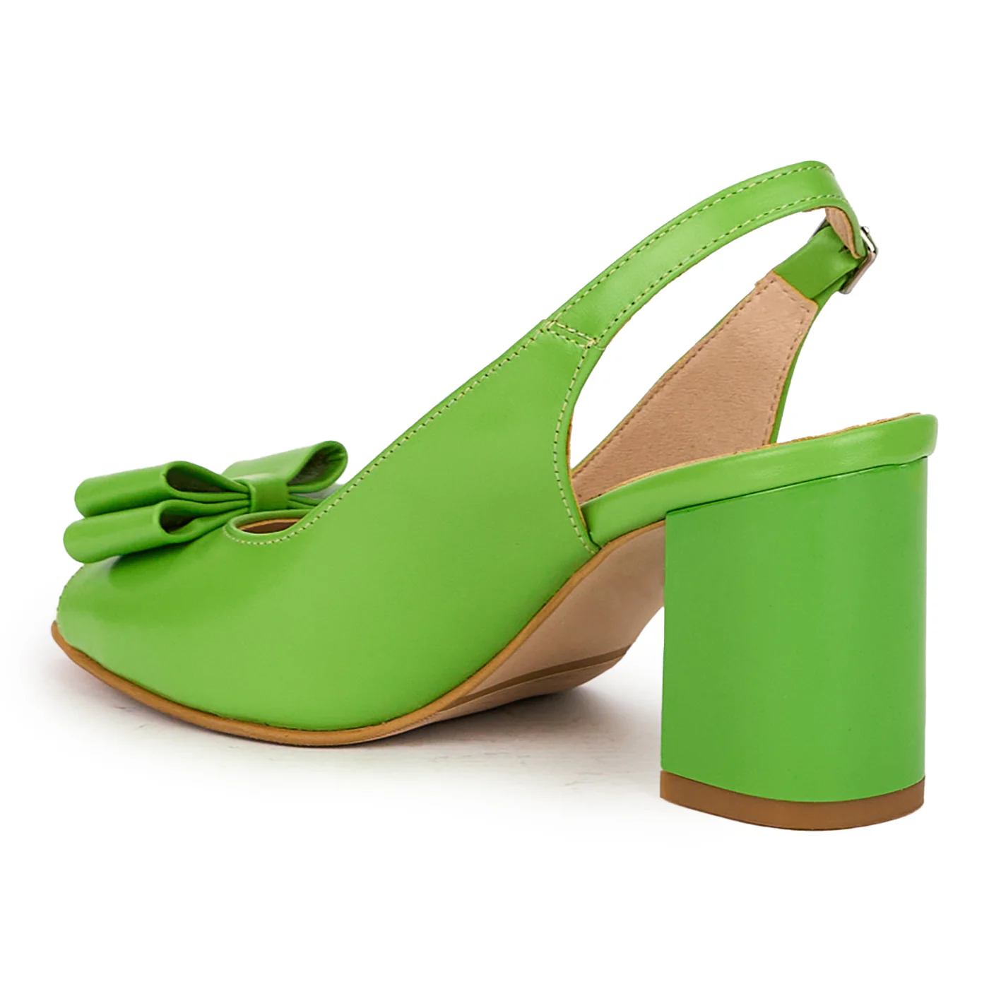 Sandale dama din piele naturala verde cu toc gros 7.5 cm 16031 - Image 2