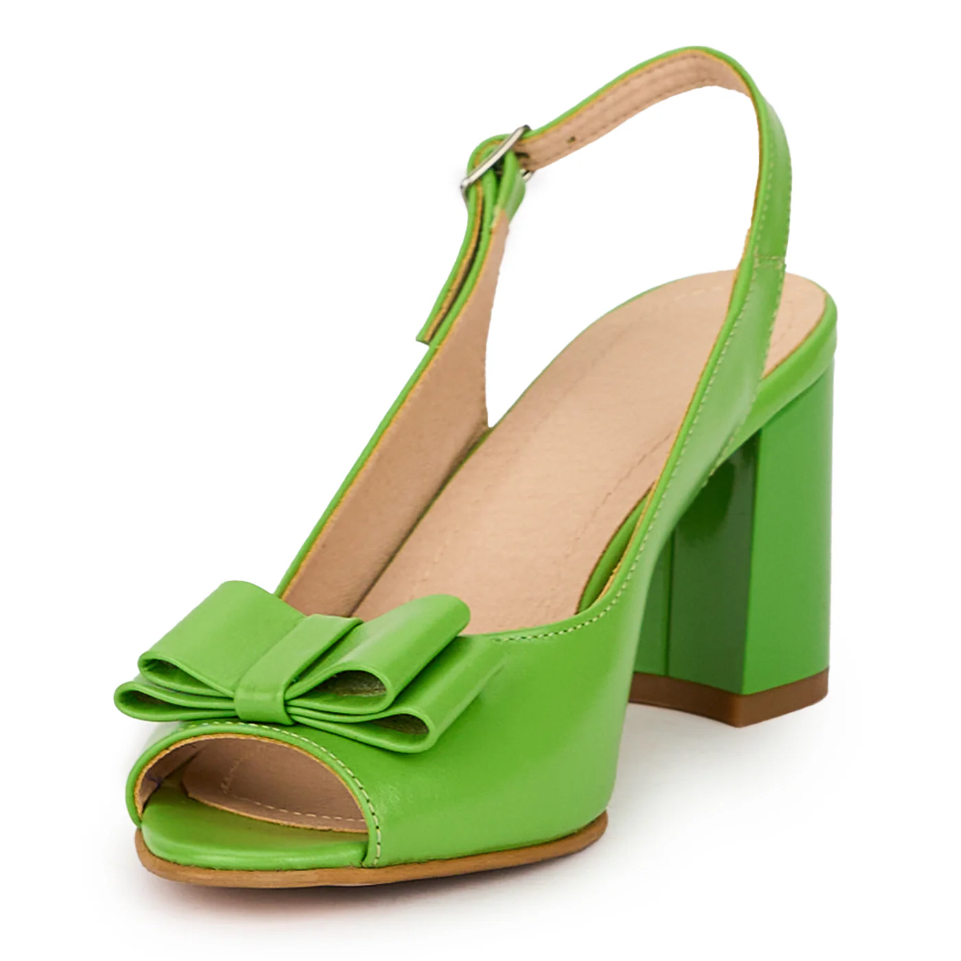 Sandale dama din piele naturala verde cu toc gros 7.5 cm 16031 - Image 3