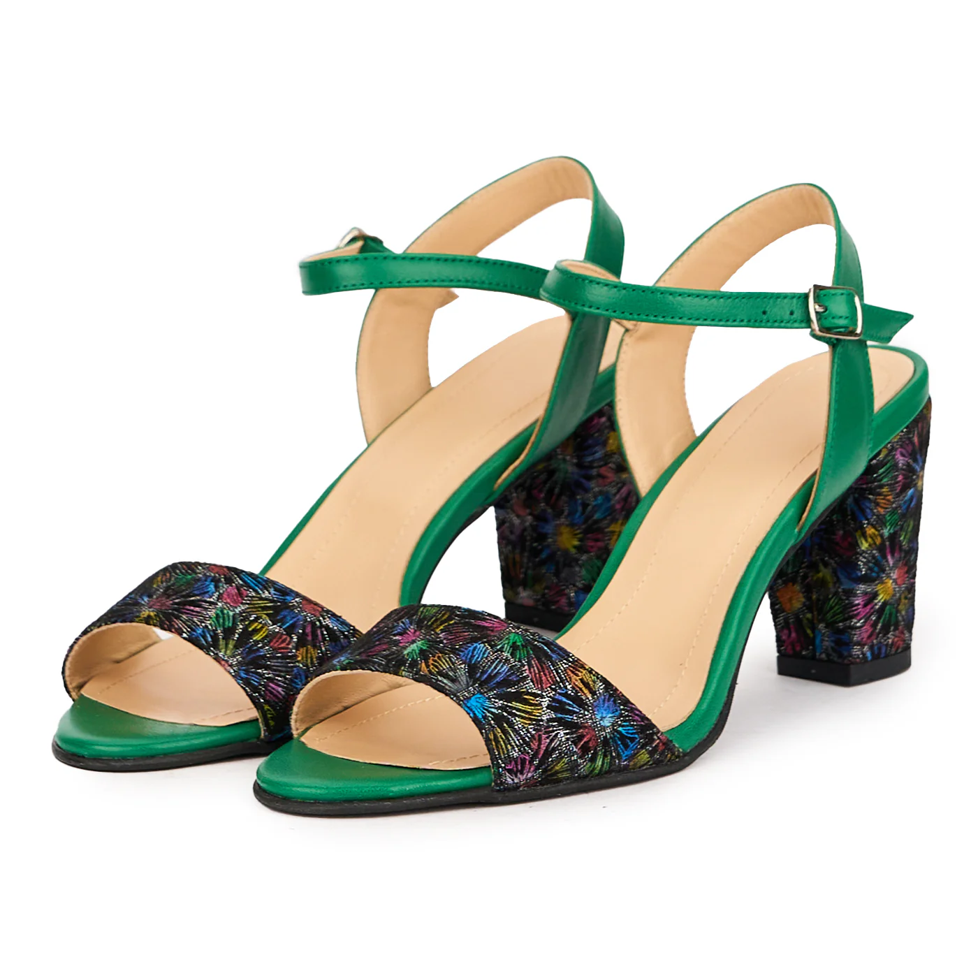 Sandale dama din piele naturala verde cu toc gros 7.5 cm 16445 - Image 3