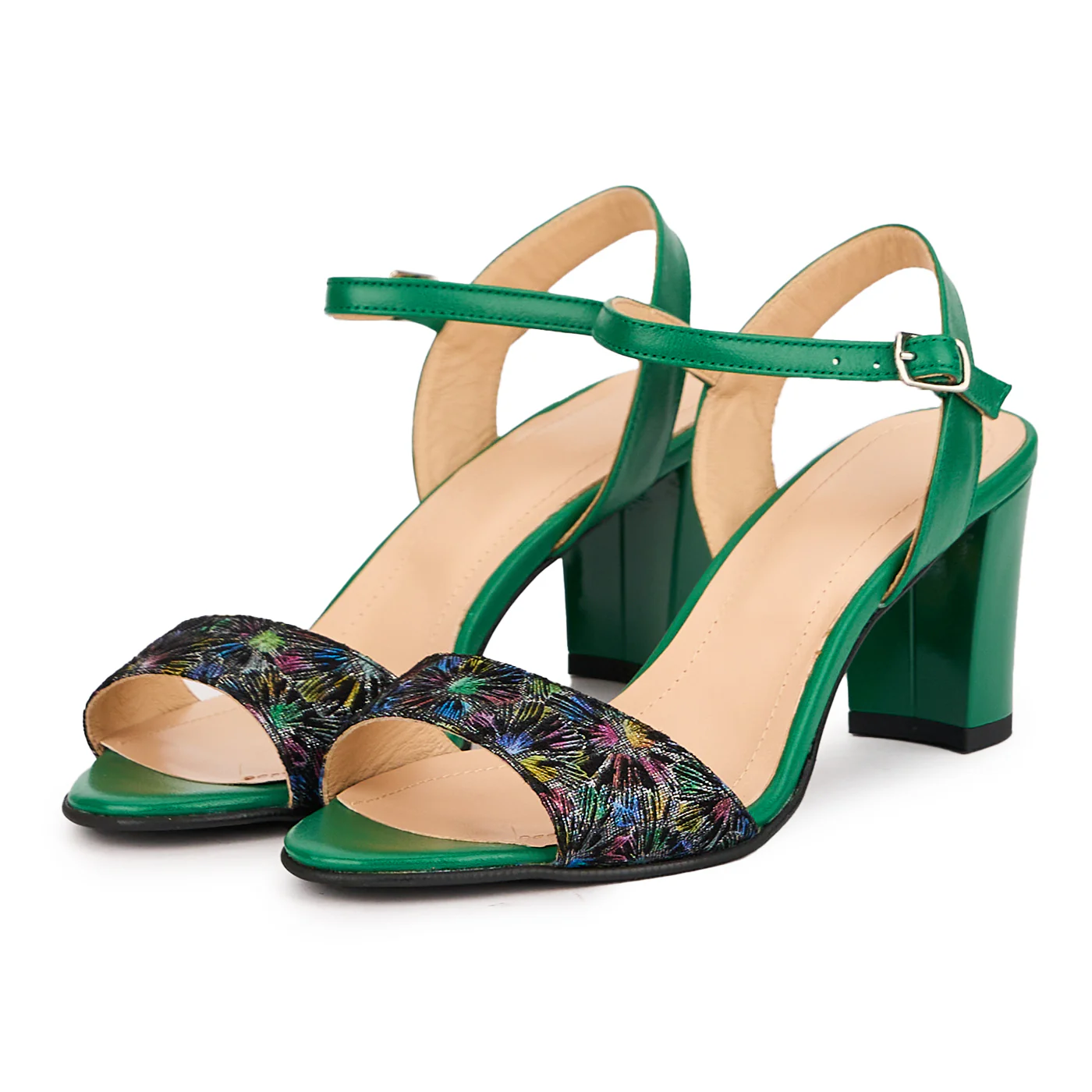 Sandale dama din piele naturala verde cu toc gros 7.5 cm 16446 - Image 3
