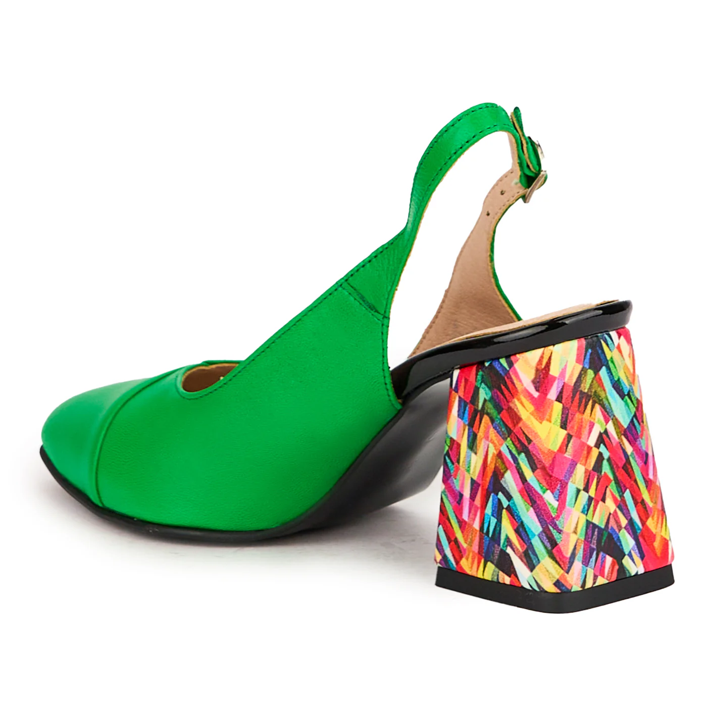 Sandale dama din piele naturala verde cu toc gros 7.5 cm 16506 - Image 2