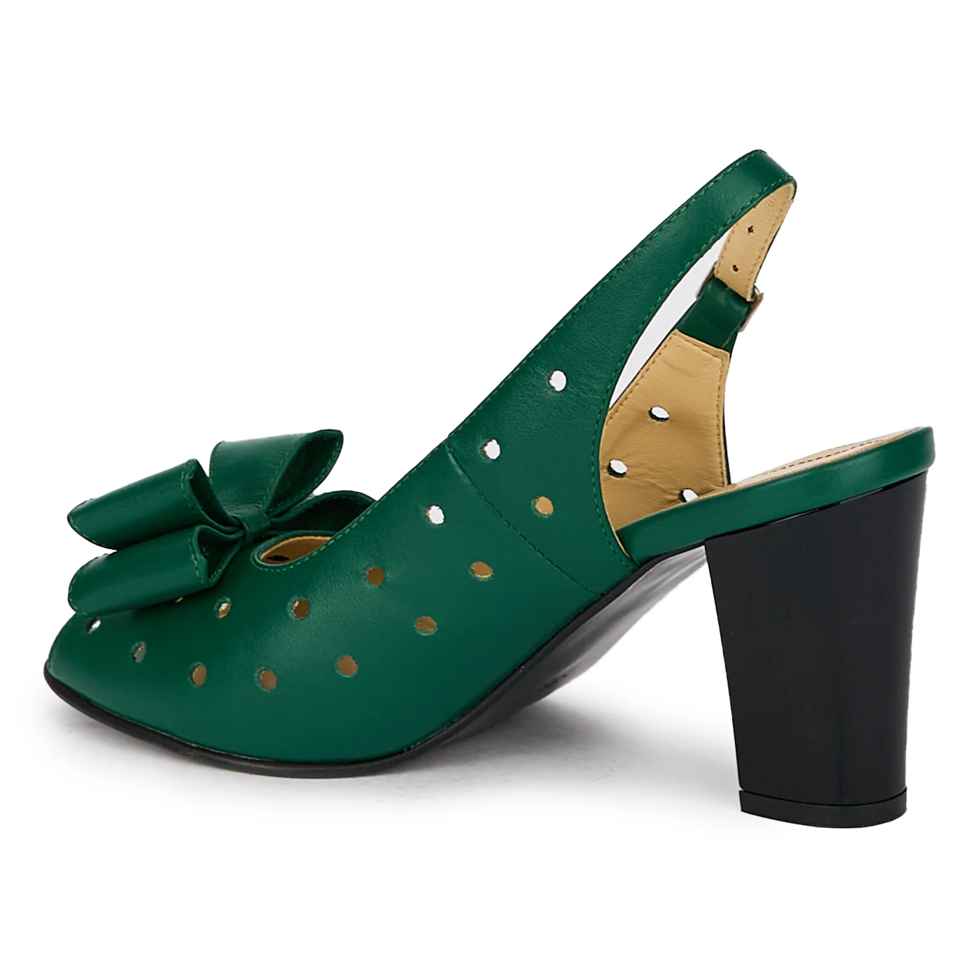Sandale dama din piele naturala verde cu toc gros 7.5 cm 18113 - Image 2