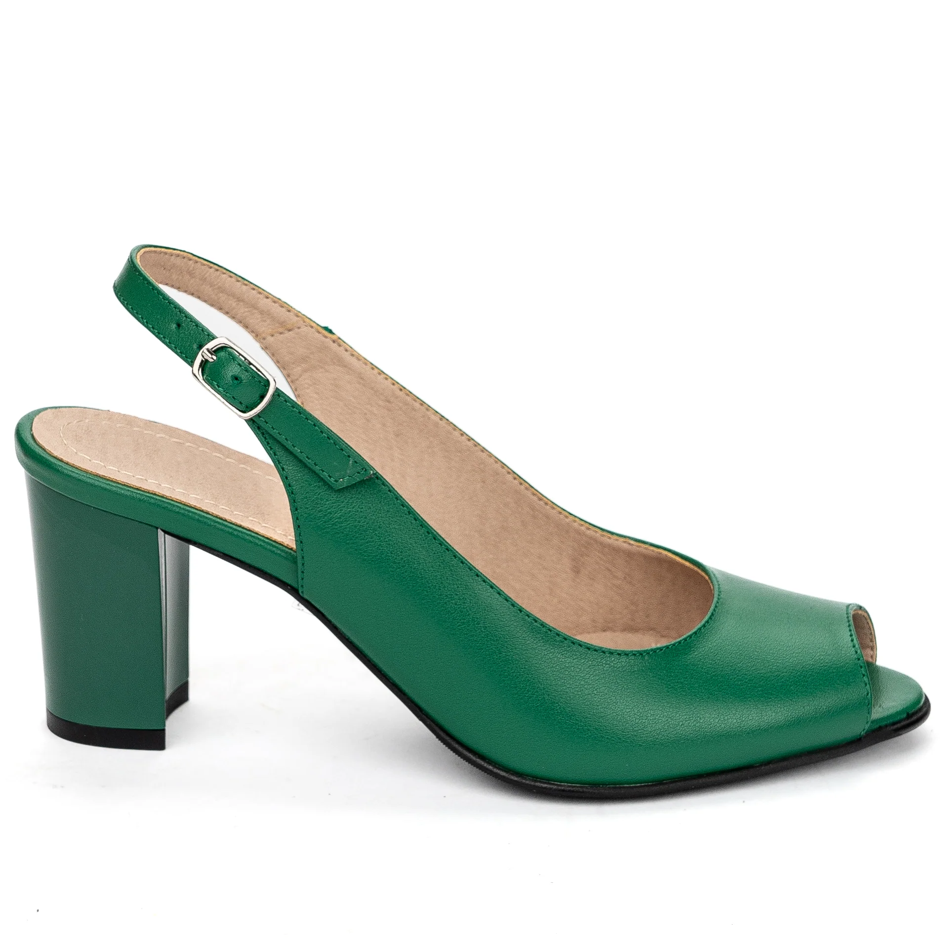 Sandale dama din piele naturala verde cu toc gros 7 cm 13677