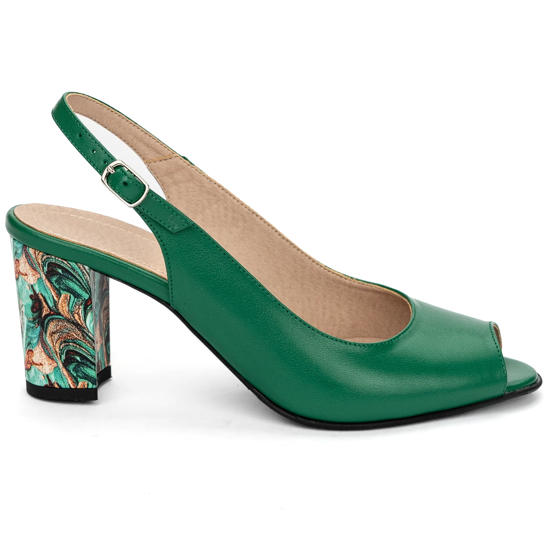 Sandale dama din piele naturala verde cu toc gros 7 cm 13678