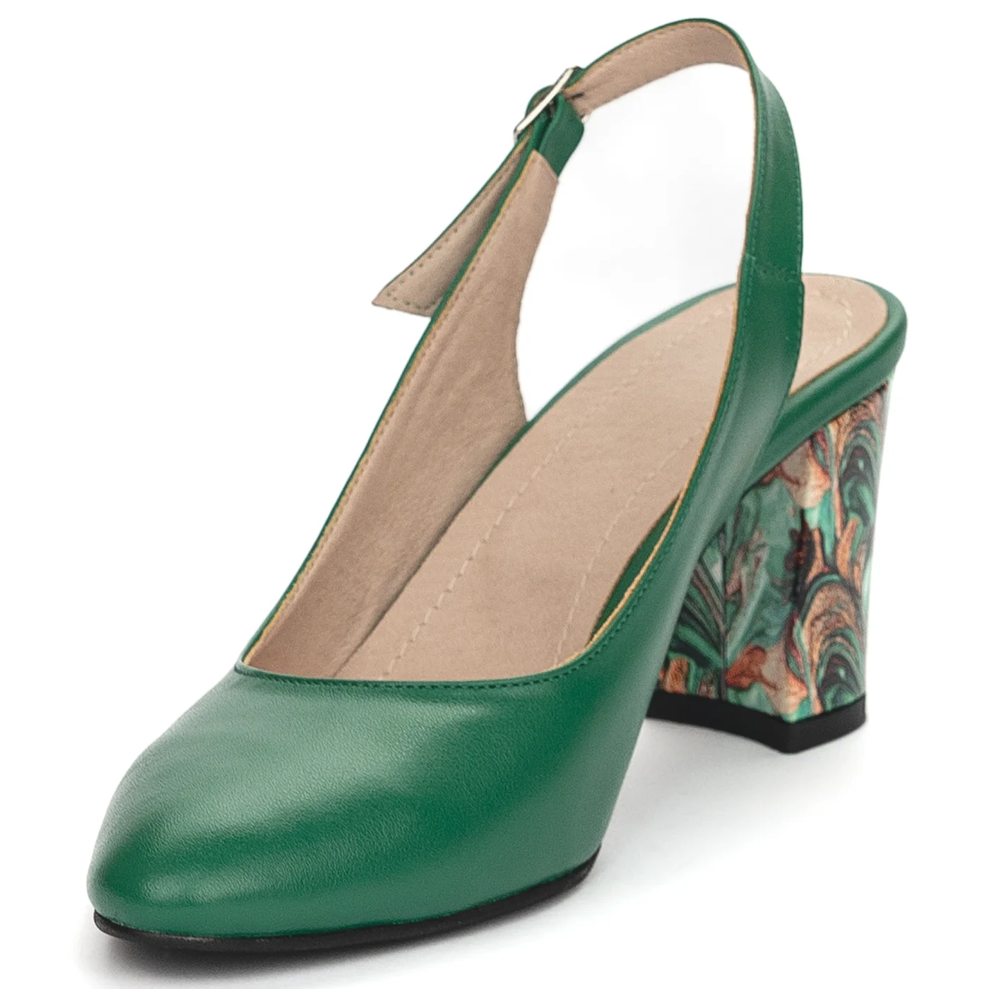 Sandale dama din piele naturala verde cu toc gros 7 cm 13869 - Image 3