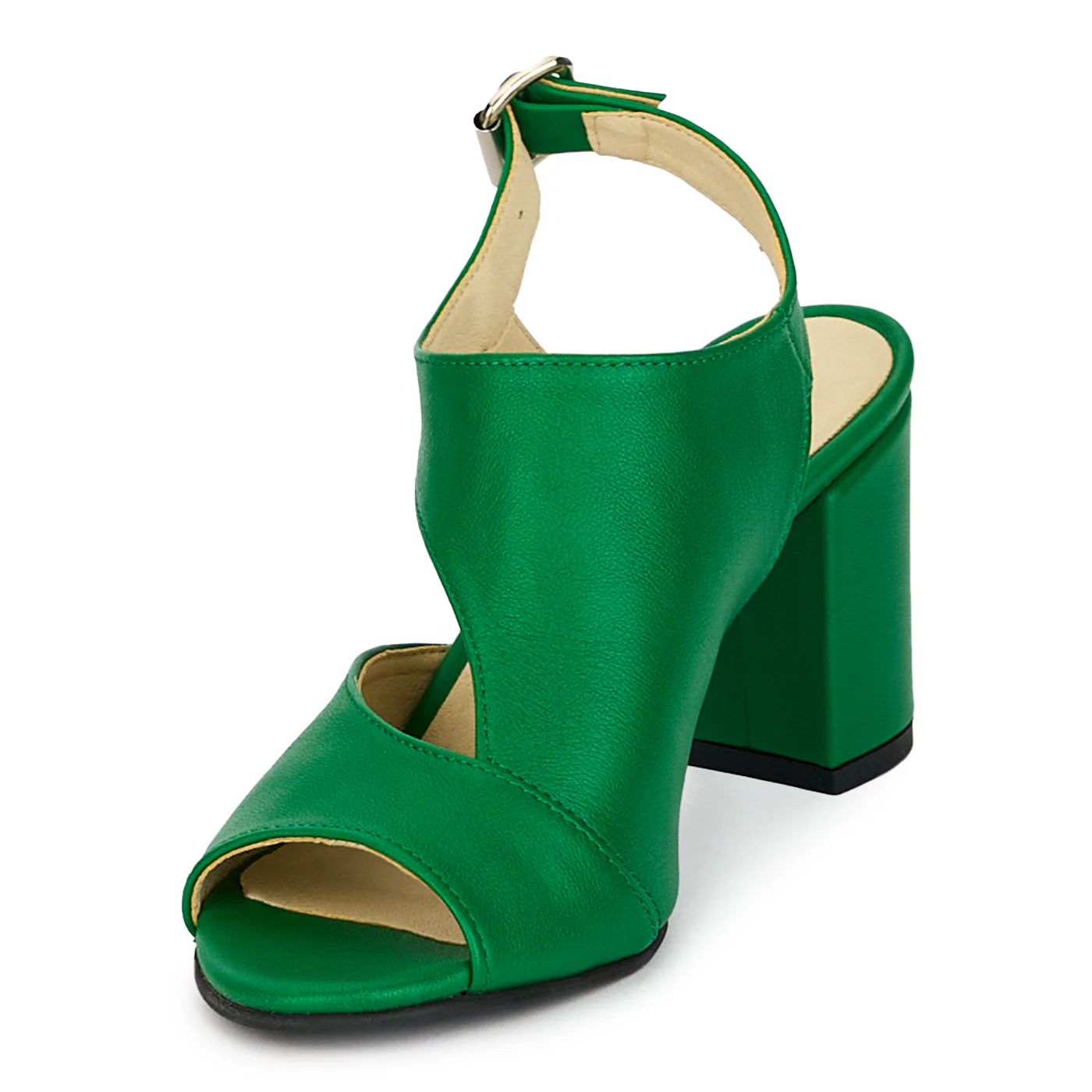 Sandale dama din piele naturala verde cu toc gros 7 cm 18182 - Image 3