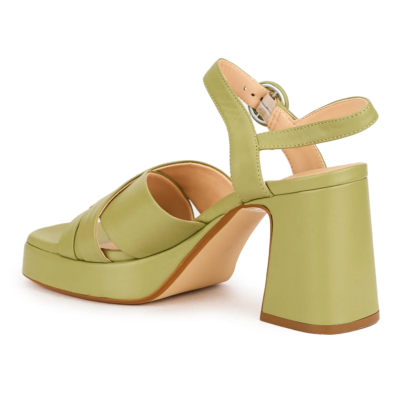 Sandale dama din piele naturala verde cu toc gros 8.5 cm 16195 - Image 2
