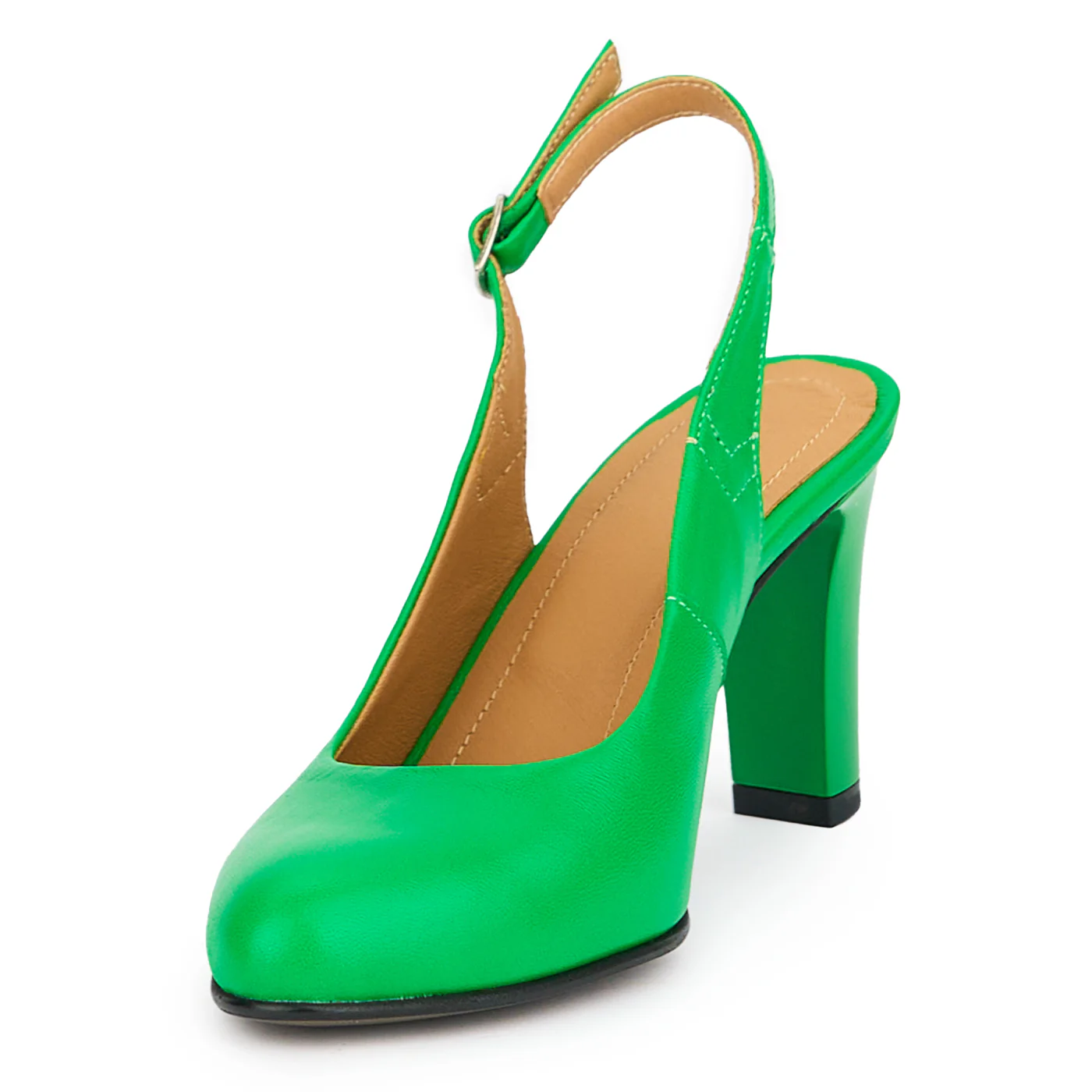 Sandale dama din piele naturala verde cu toc gros 8 cm 15172 - Image 3