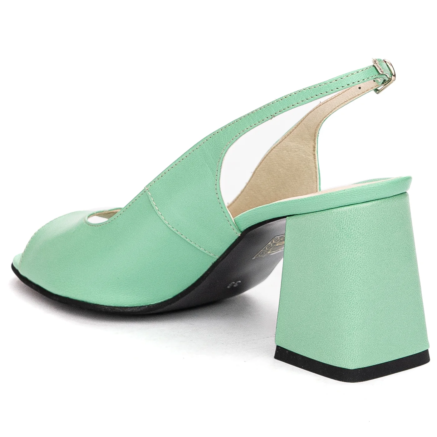 Sandale dama din piele naturala verde cu toc gros 8cm 13704 - Image 2