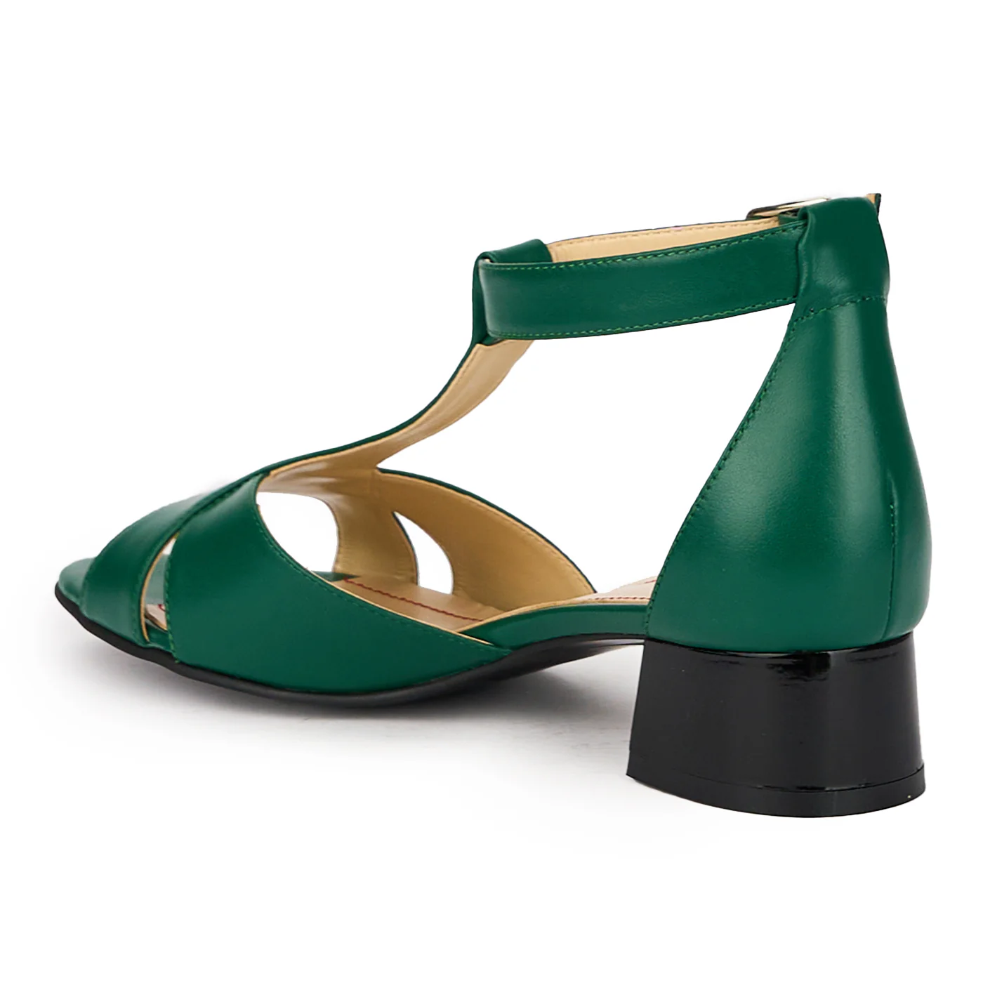 Sandale dama din piele naturala verde cu toc mic 4 cm 16297 - Image 2