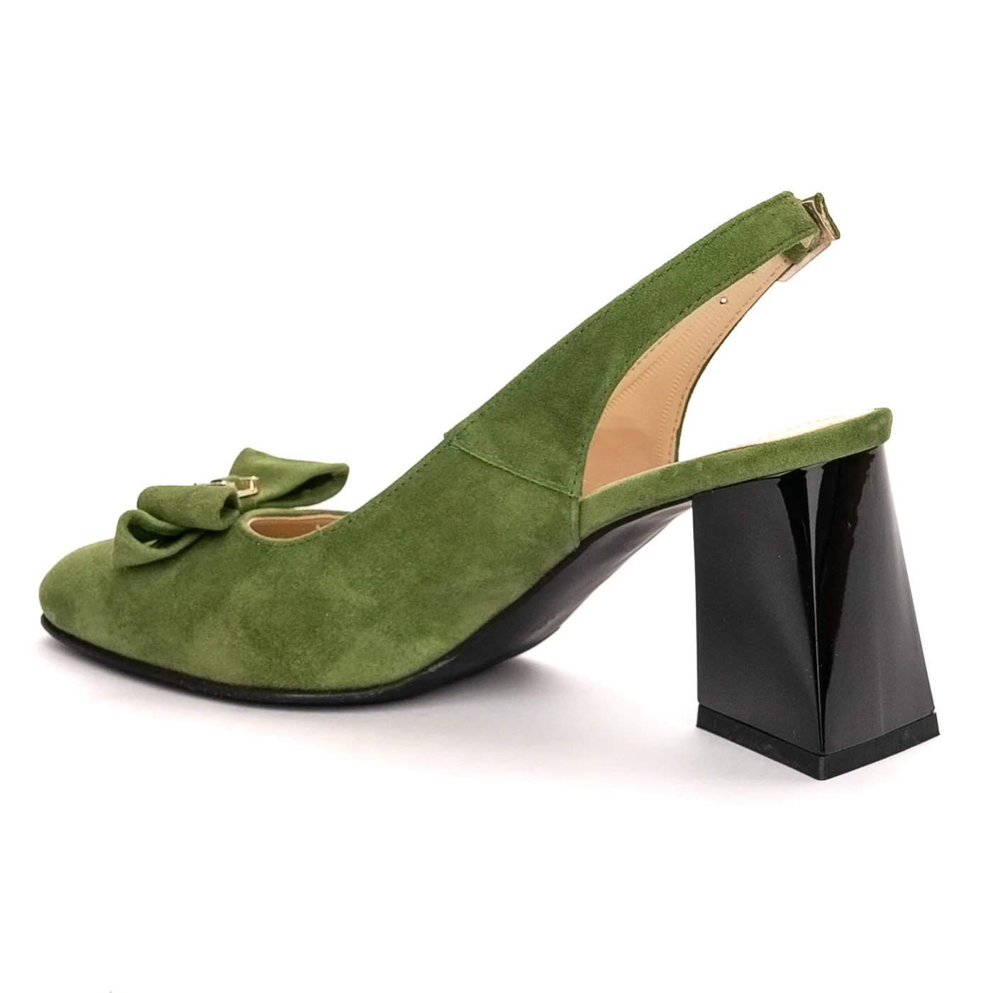 Sandale dama din piele naturala verde toc gros 13378 - Image 2