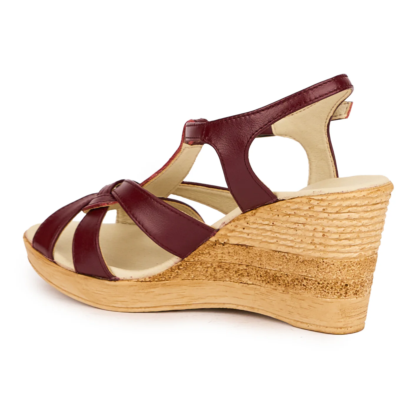 Sandale dama din piele naturala visinie cu platforma 8 cm 16482 - Image 2