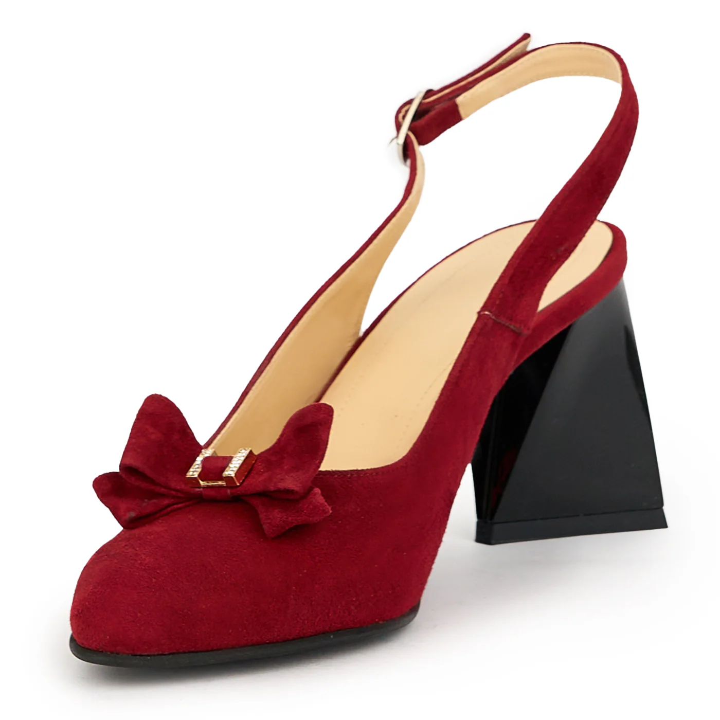Sandale dama din piele naturala visinie cu toc gros 7.5 cm 14945 - Image 3
