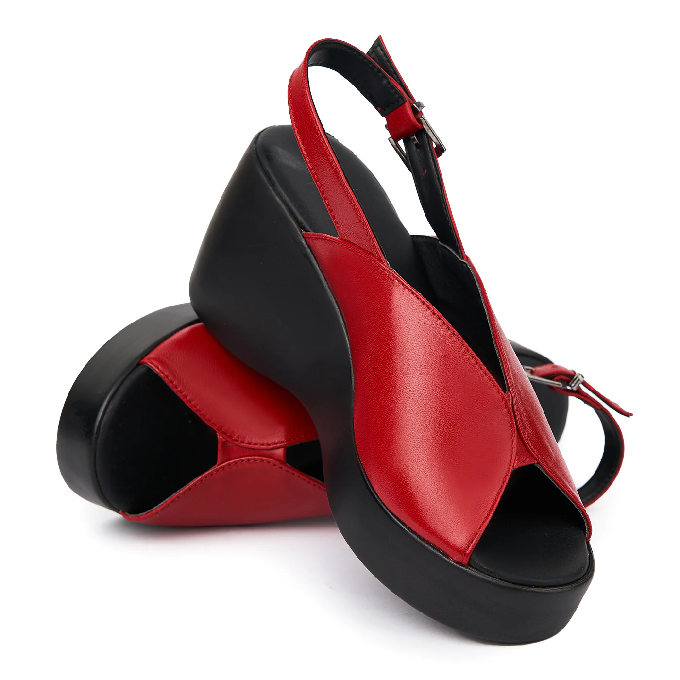 Sandale dama din piele rosie cu platforma 2397 - Image 4