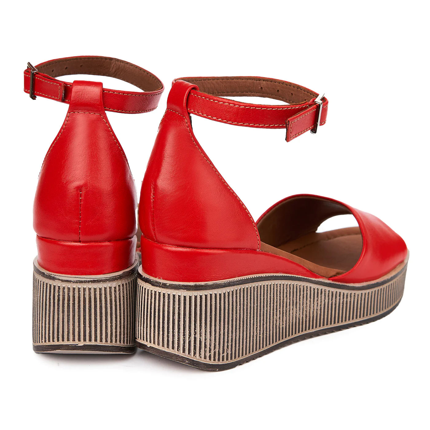 Sandale dama din piele rosie cu platforma 2404 - Image 2