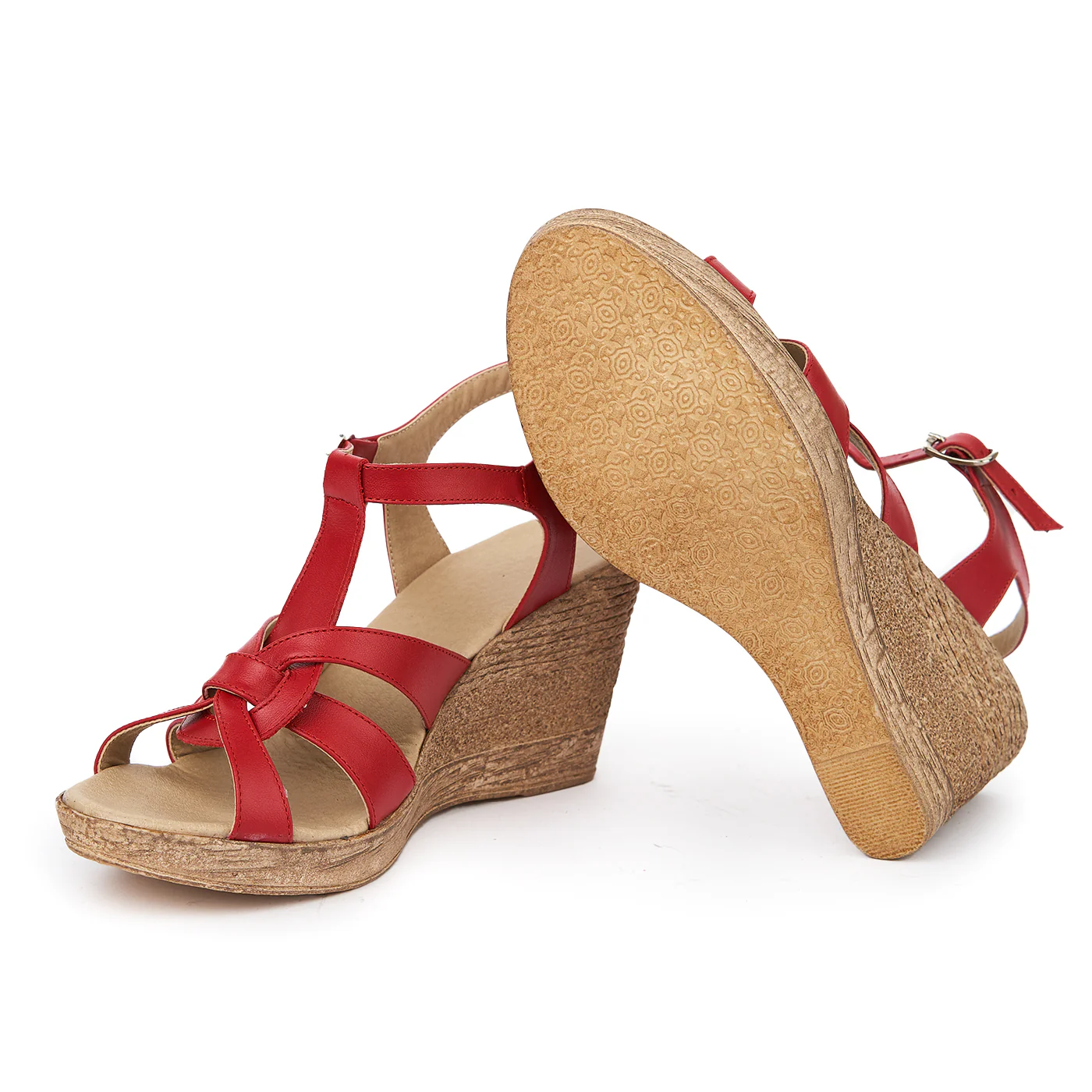 Sandale dama din piele rosie cu platforma 2429 - Image 3
