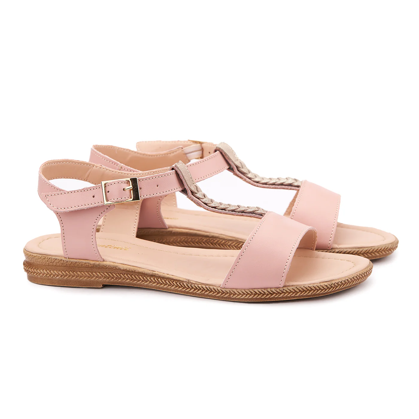 Sandale dama din piele roz fara toc 2106