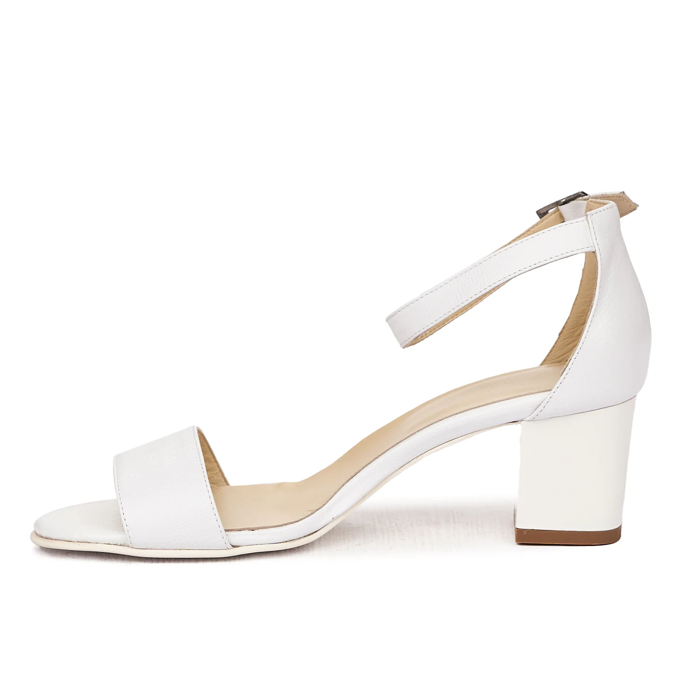 Sandale dama elegante din piele alba cu toc gros 9201 - Image 3