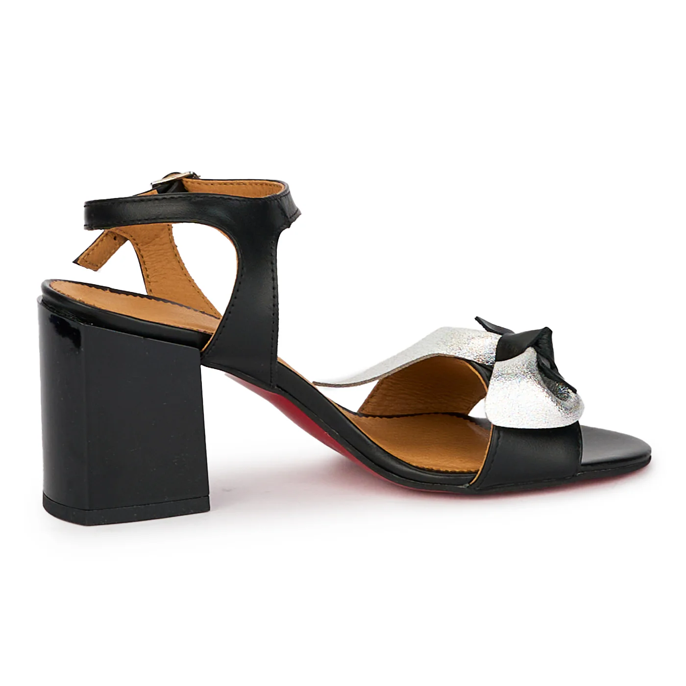 Sandale elegante dama din piele naturala neagra cu toc gros 7.5 cm 18296 - Image 2