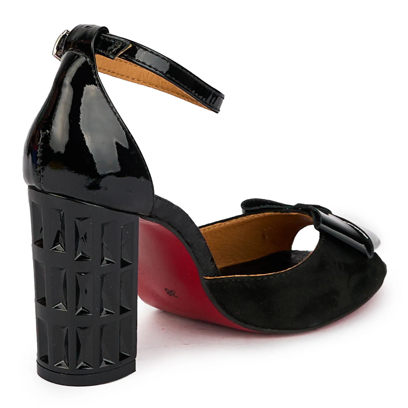 Sandale elegante dama din piele naturala neagra cu toc gros 9 cm 18302 - Image 2